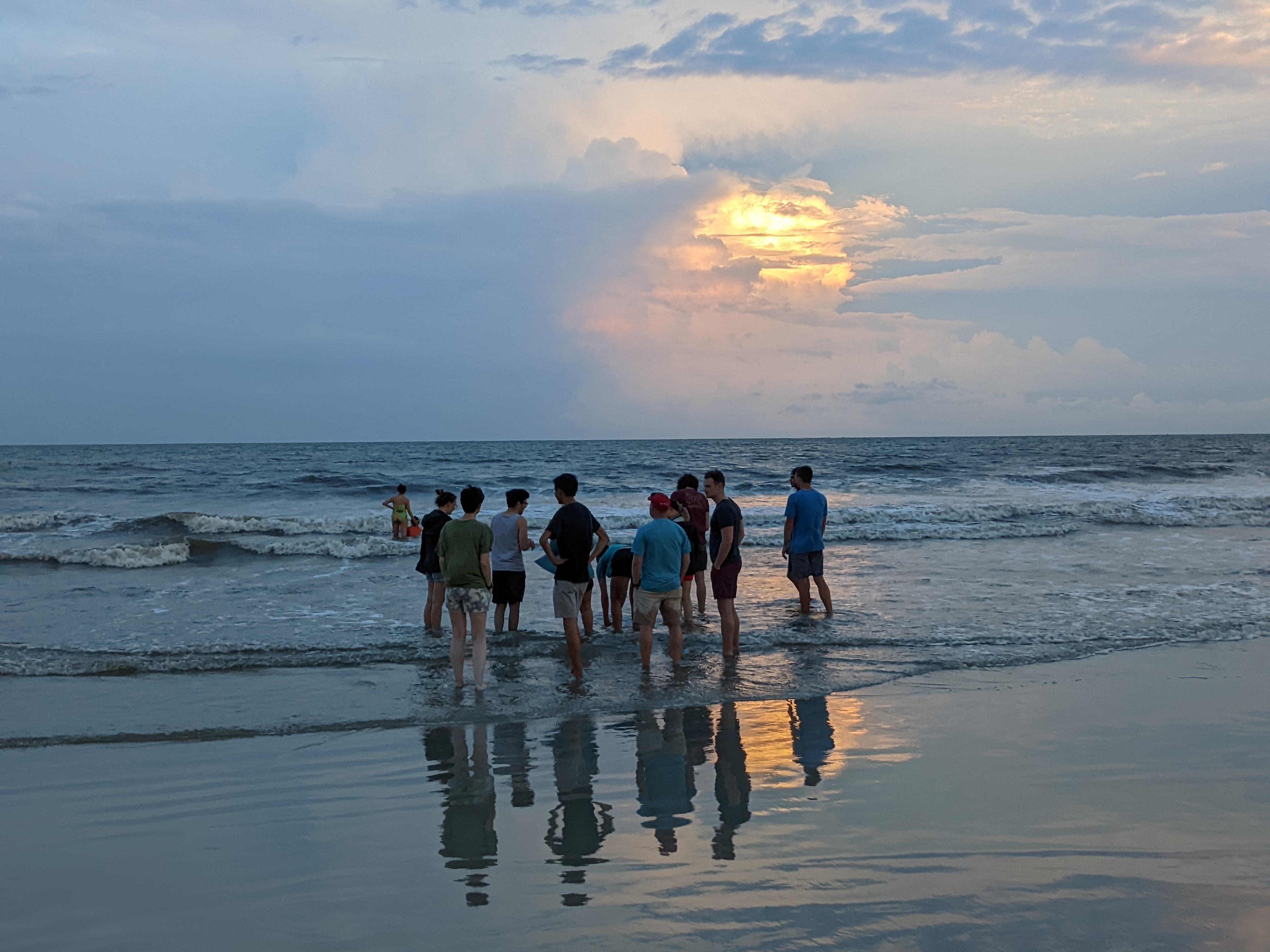 Students enjoying the beach on their first night on Sapelo